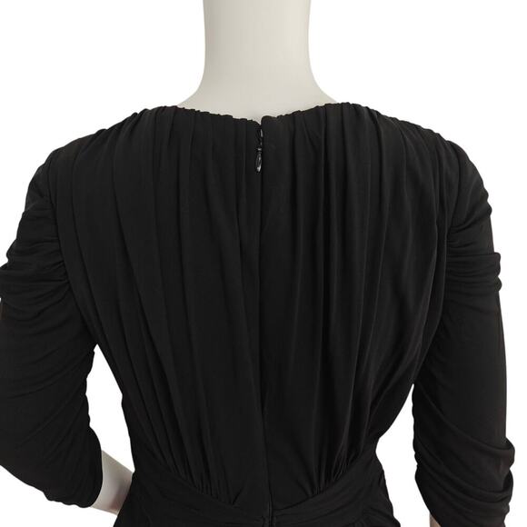 Badgley Mischka Evening Gown Dress Sz 4 Black Stretch Ruched Drape Train Wedding - Picture 6 of 11